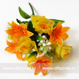 искусственные цветы роза-лилия цвета желтый с оранжевым 17